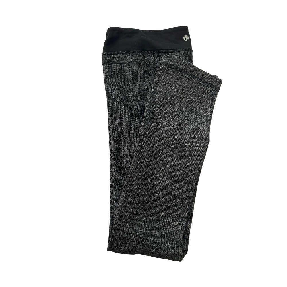 Lululemon Wunder Under Low Rise Leggings Grey Black Herringbone Size 4 Yoga